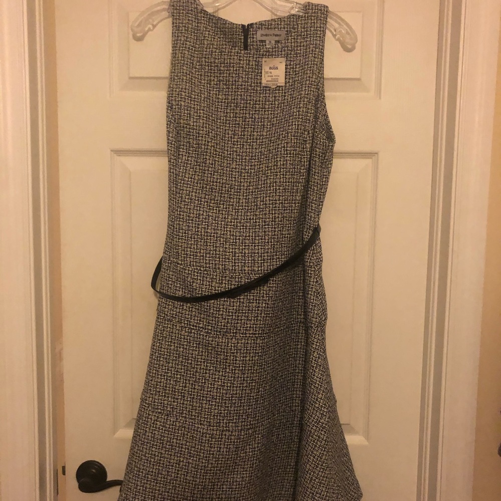 NWT sleeveless dress with patent leather belt.